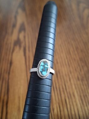 Ring Turquoise Oval Natural Stone Sterling Silver Size 6